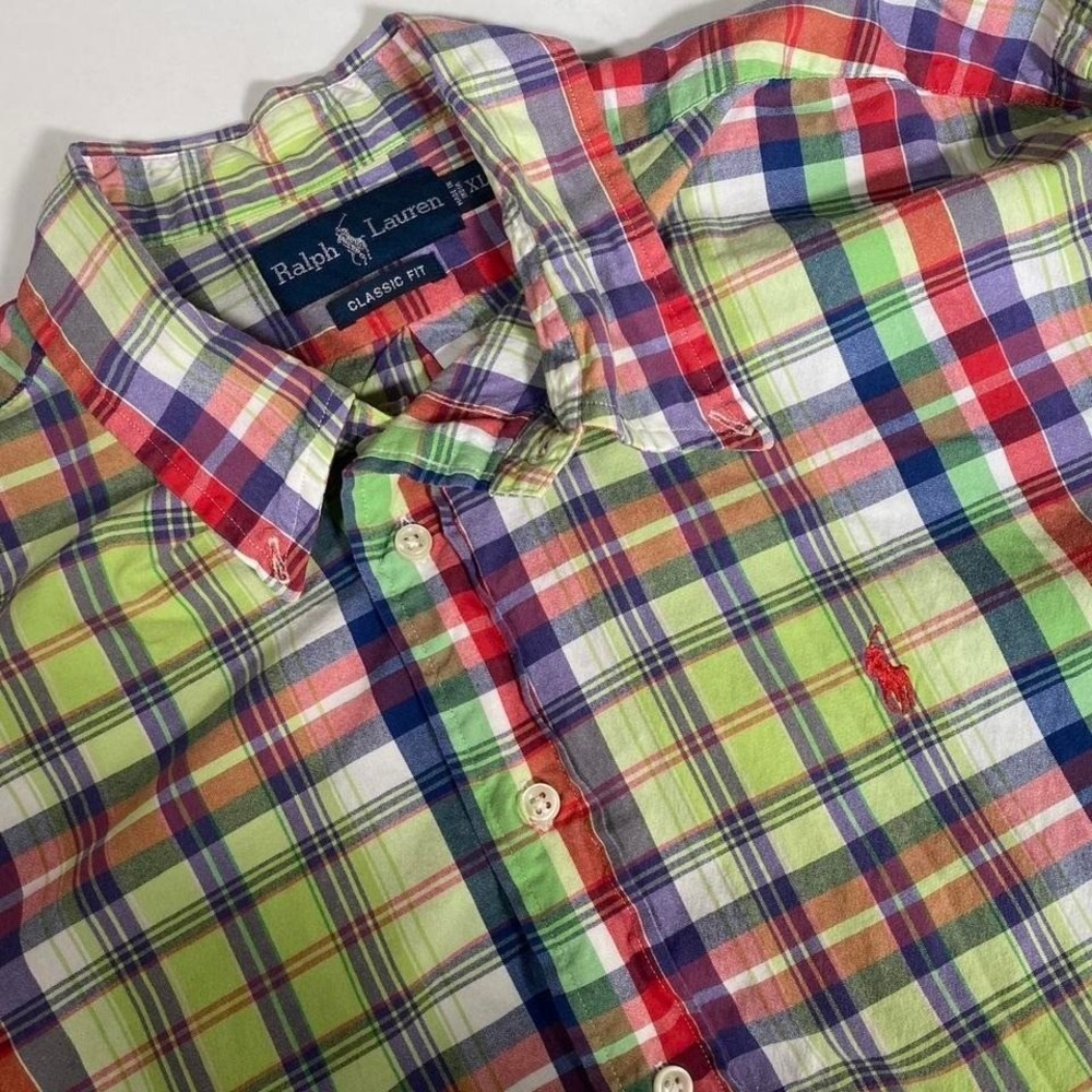 Ralph Lauren Classic Fit Button Down Shirt Men XL Plaid Long Sleeve Pony Logo